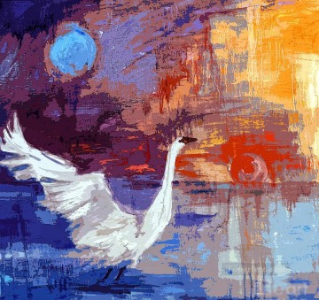花 鳥 Painting - 太陽と月の白鳥の上昇着 テクスチャ付き